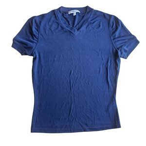 Vintage Emporio Armani womens Sz 10 navy short sleeve stretch Vneck top